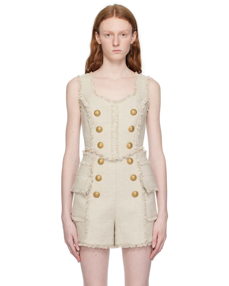 Balmain Beige Frayed Tank Top 0av