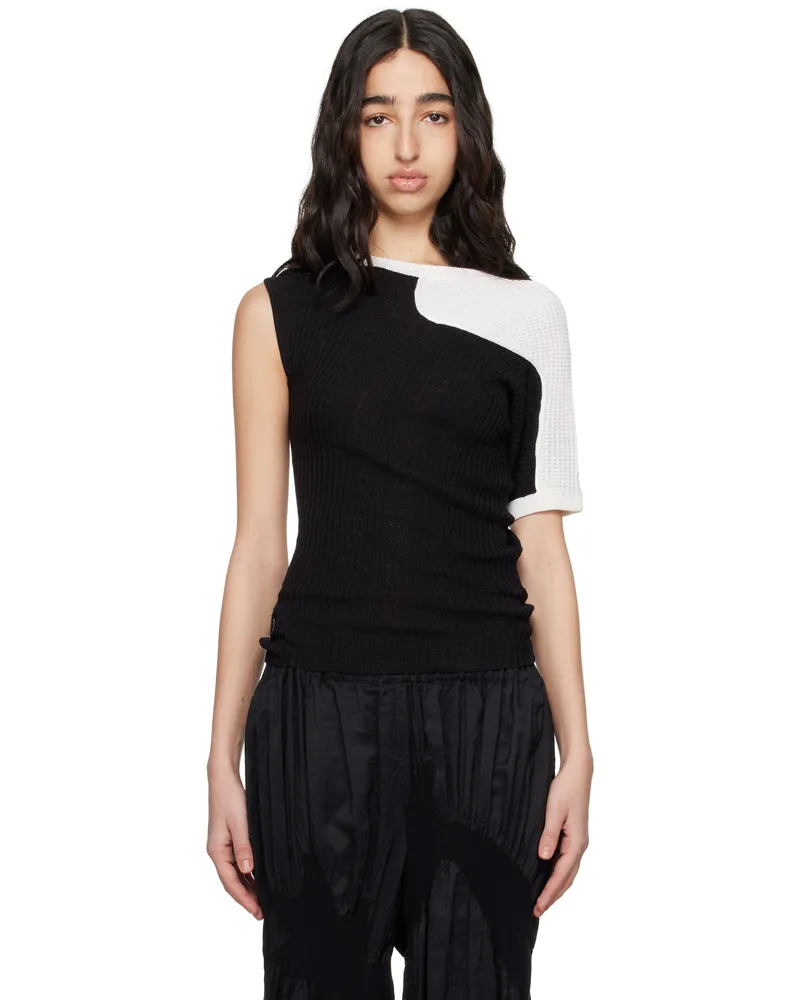 KIKO KOSTADINOV Black & White Nomas Asymmetric Knit Raglan Sweater Phantom