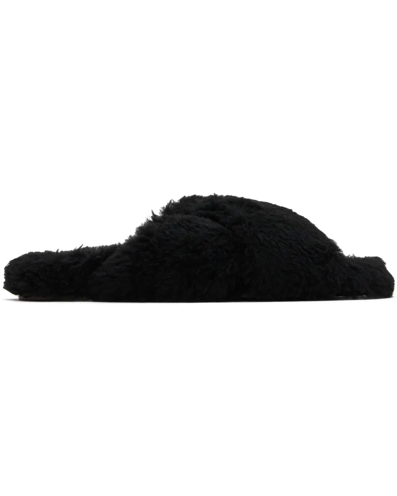 Yves Salomon Black Curly Merino Slippers C99