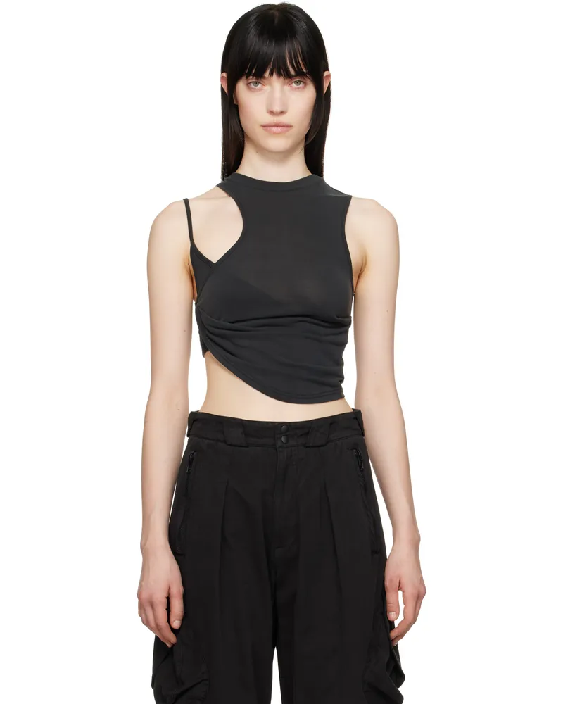 Hyein Seo SSENSE Exclusive Gray Twisted Crop Tank Top Black