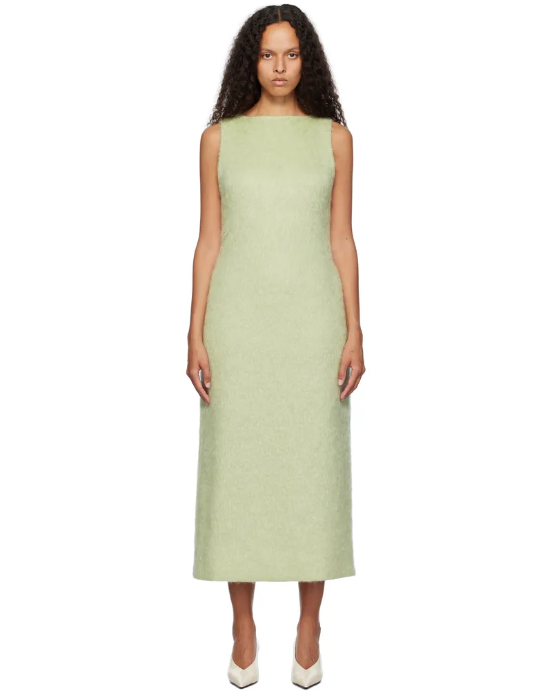 AURALEE Green Brushed Mohair Shaggy Midi Dress Light