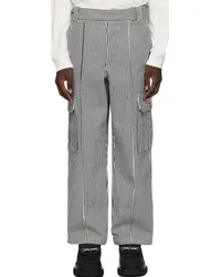 Kenzo Black & White Paris Striped Denim Cargo Pants Rinse