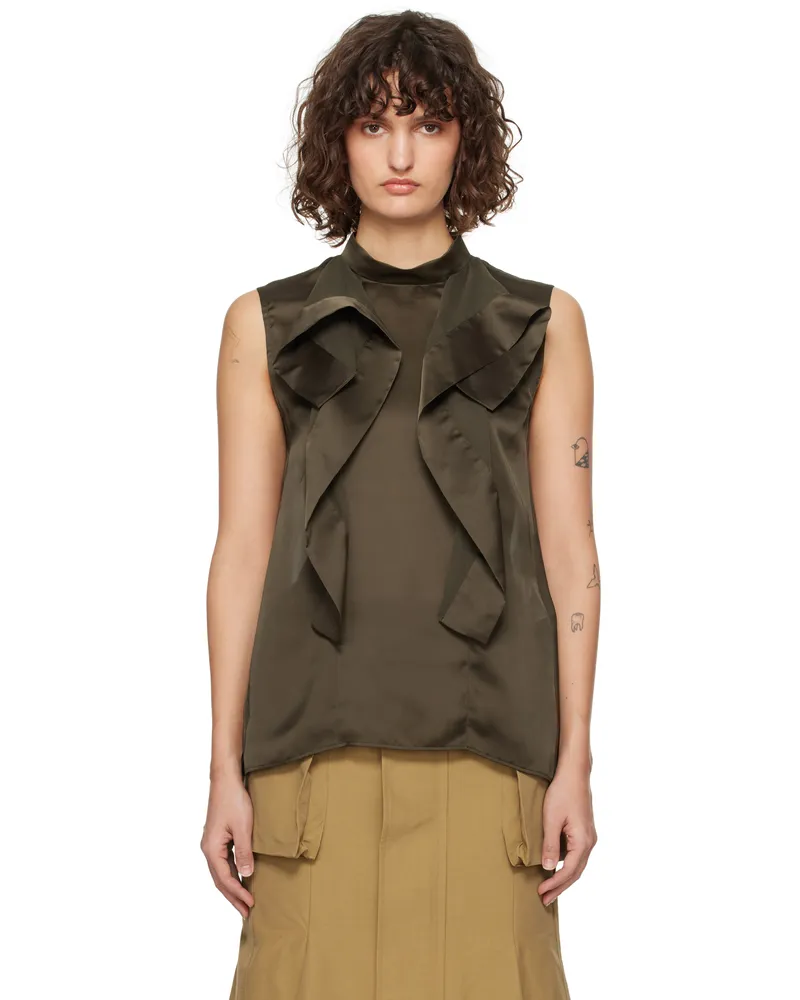 Sacai Khaki Satin & Chiffon Blouse 501