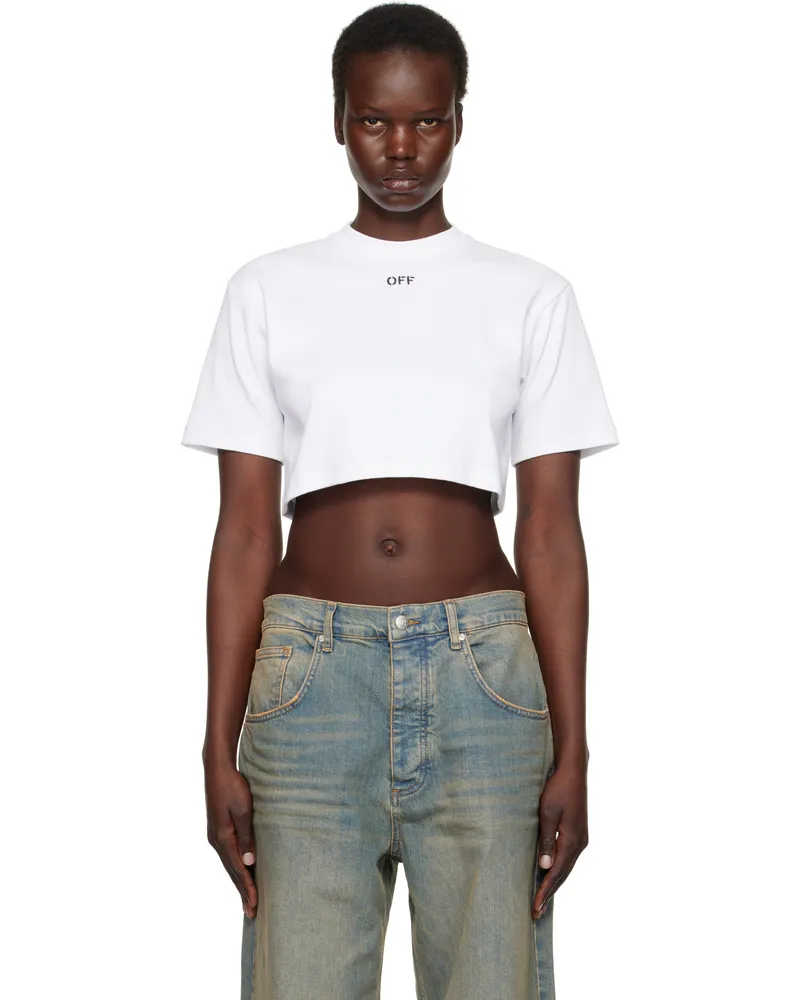 OFF-WHITE White 'Off' Stamp Rib Cropped T-shirt White