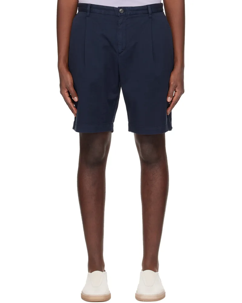 Sunspel Navy Pleated Shorts Navy
