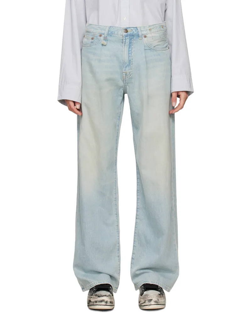 R13 Blue Damon Pleated Wide Leg Jeans Lennon