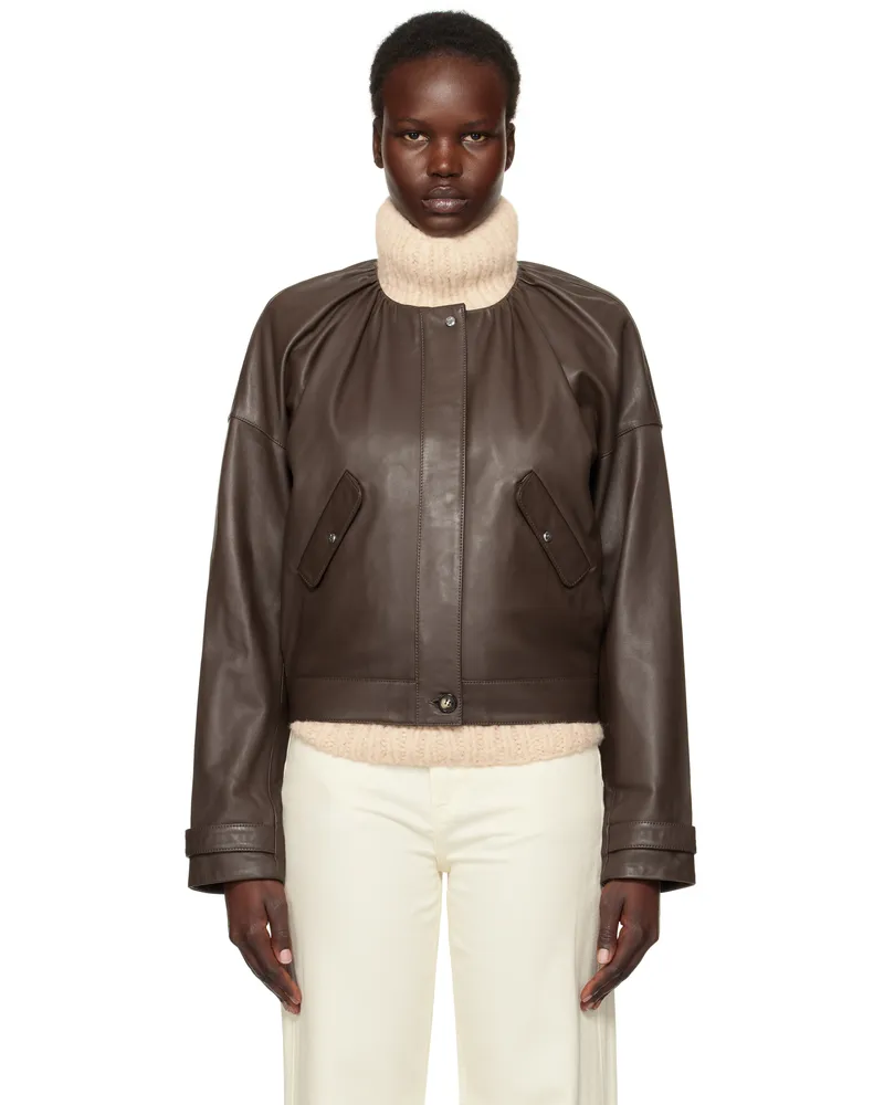 Saks Potts Brown Margreta Leather Jacket Chestnut