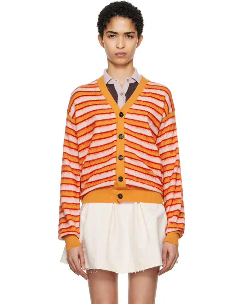Marni Orange & Pink Wool-Mohair Striped Cardigan Rgr30