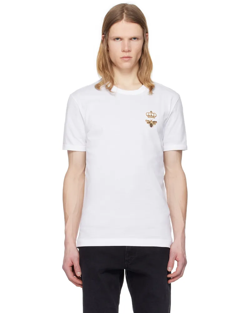 Dolce & Gabbana White Cotton Embroidery T-shirt Bianco