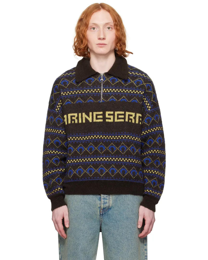 Marine Serre Brown 'Marine Serre' Jacquard Knit Crewneck Sweater Br40