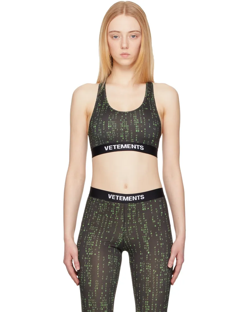 VETEMENTS Black & Green Code Print Sports Bra Green