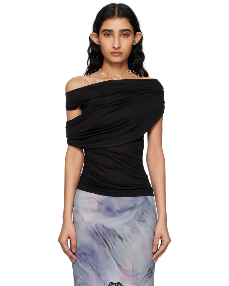 Blumarine Black Jersey Sablé Blouse N0990