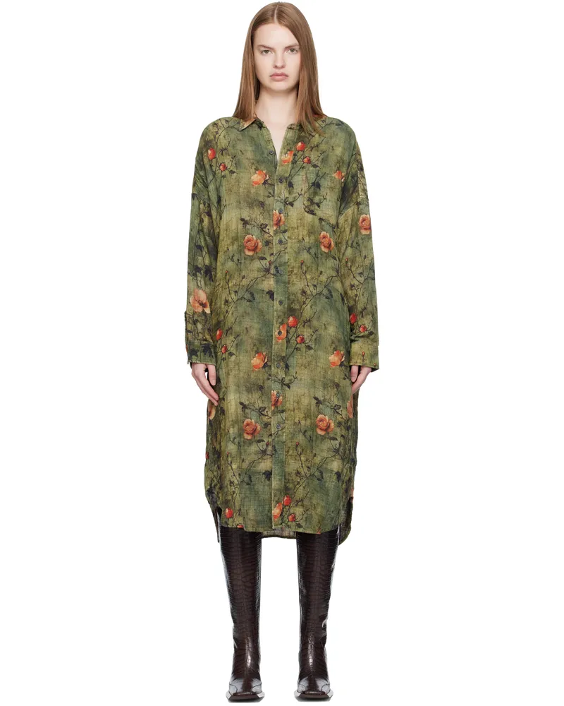 R13 Green Jumbo Reversible Shirt Dress Plaid