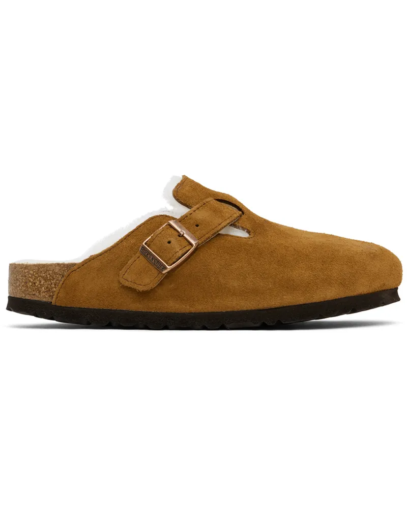 Birkenstock Tan Narrow Boston Shearling Slip-on Loafers Mink