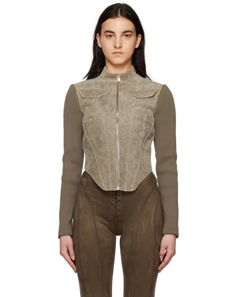 MISBHV Taupe Cracked Leather Jacket Taupe