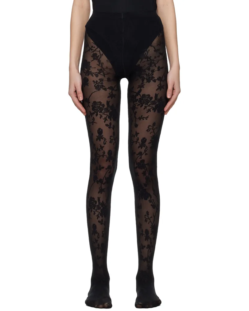 Wolford Black Flower Tights 7005