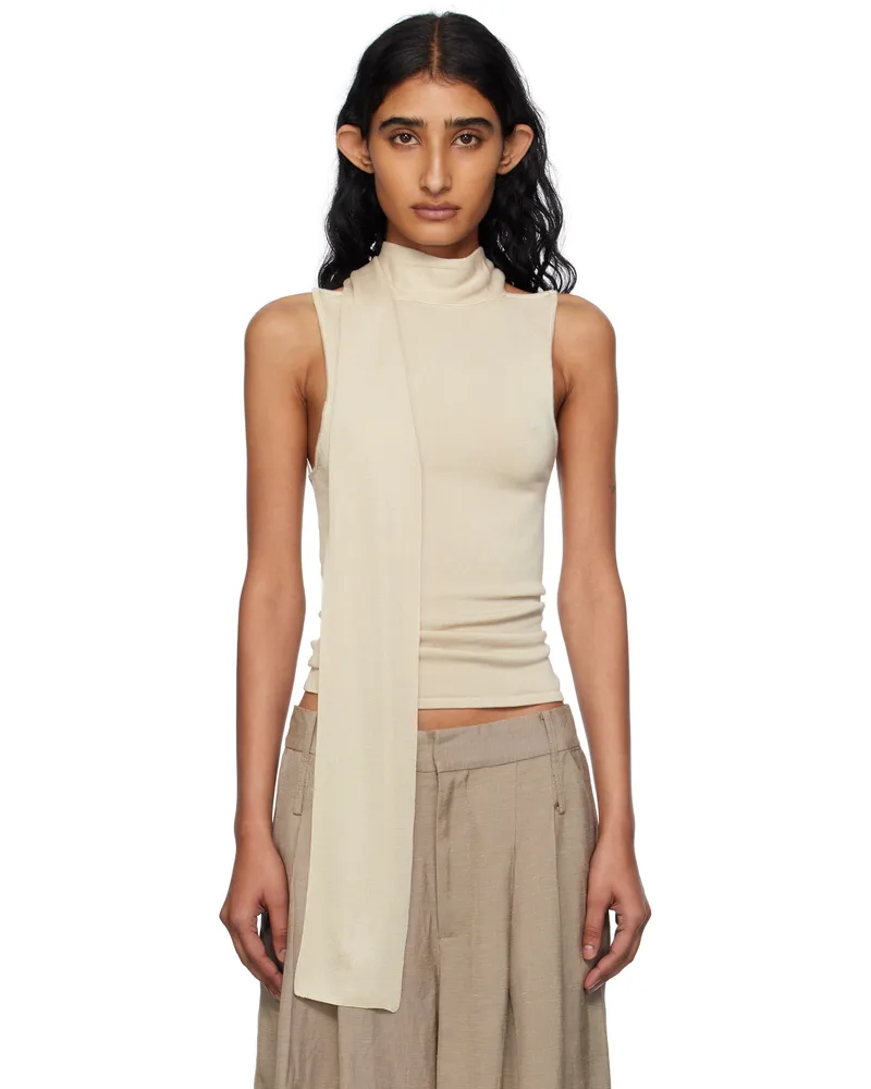St. Agni Beige Knit Scarf Top Creme