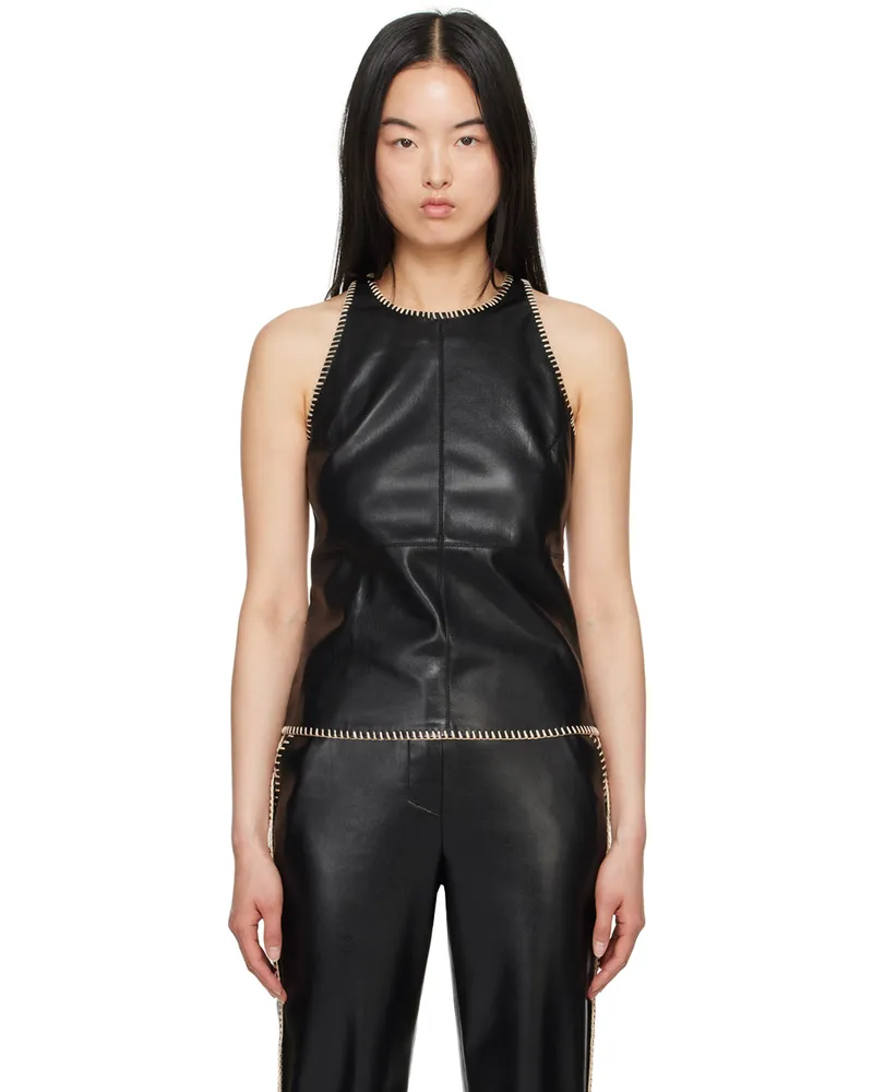 Nanushka Black Teza Vegan Leather Tank Top Black