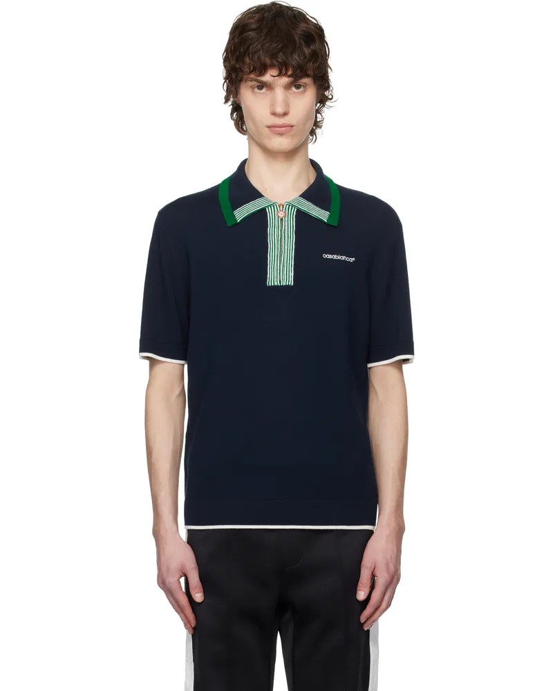 Casablanca Paris Navy Knit Tennis Polo Navy
