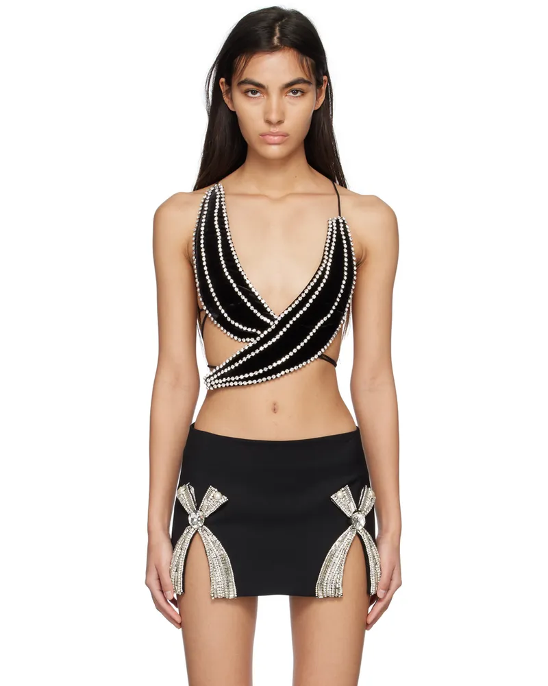 Area Black Crystal Trim Banana Tank Top Black
