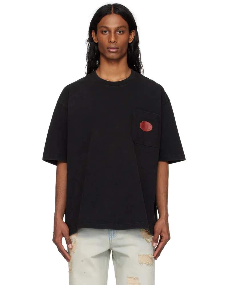 SOLID HOMME Gray Leather Patch Pocket T-shirt 625g