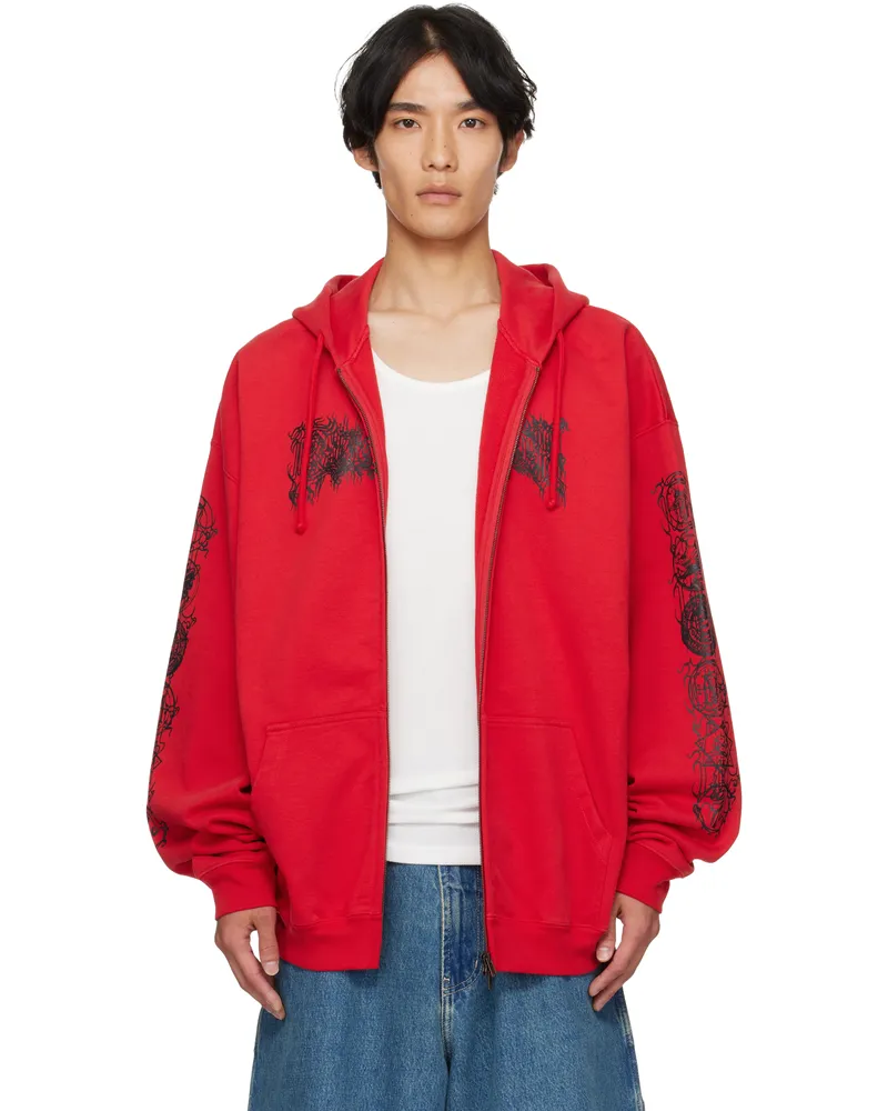 VETEMENTS Red Cradle of Filth Double Logo Oversized Hoodie Red
