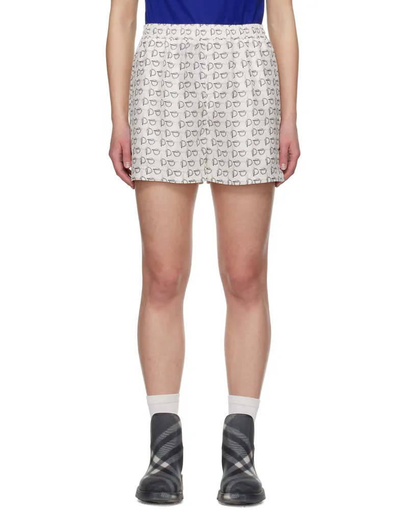 Burberry White Pattern Shorts Silver