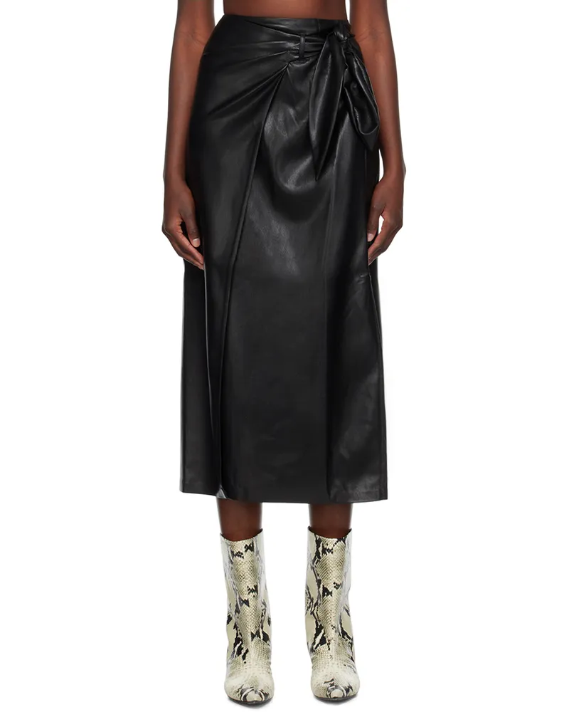 Nanushka Black Amas Vegan Leather Midi Skirt Black