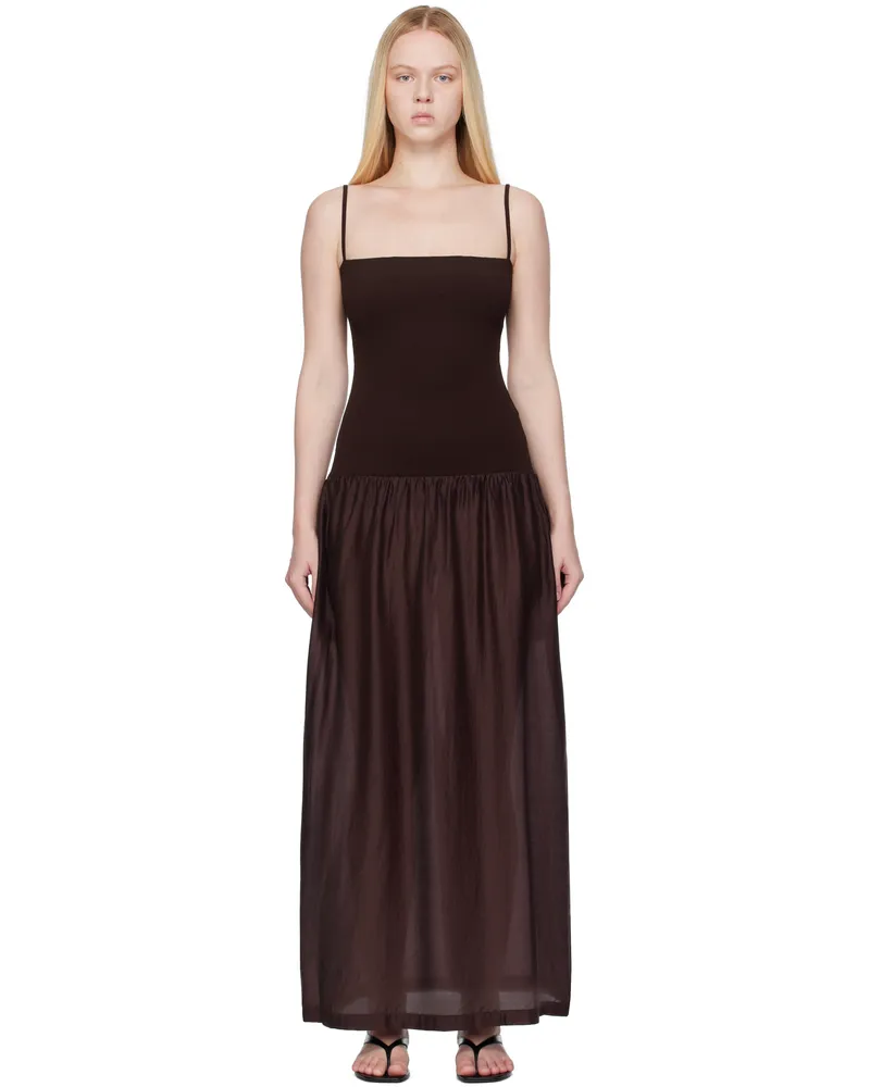 AMOMENTO Burgundy Silky Knit Maxi Dress Burgundy