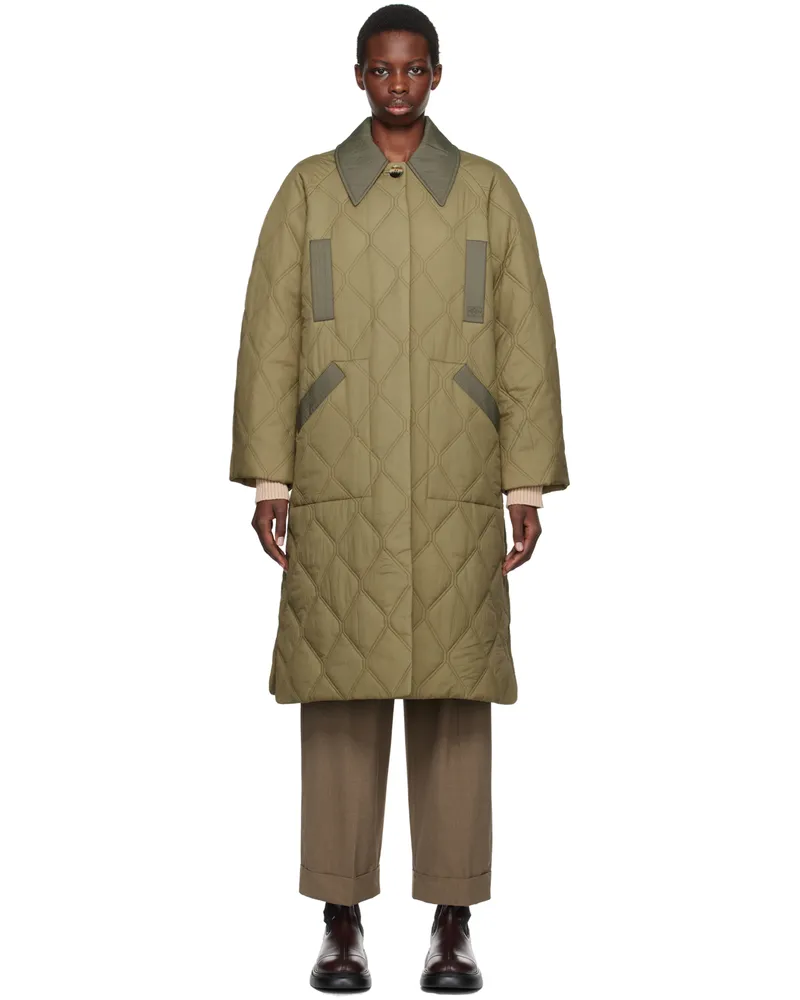 Ganni Khaki Quilted Coat 861