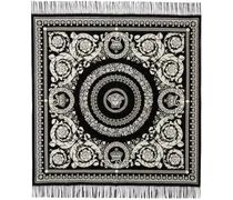 Black & White Barocco Foulard Fringed Blanket