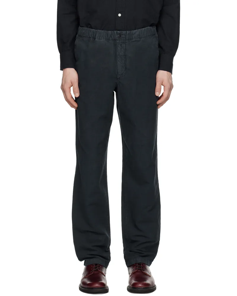 Norse Projects Navy Ezra Relaxed Cotton Linen Trousers Dark
