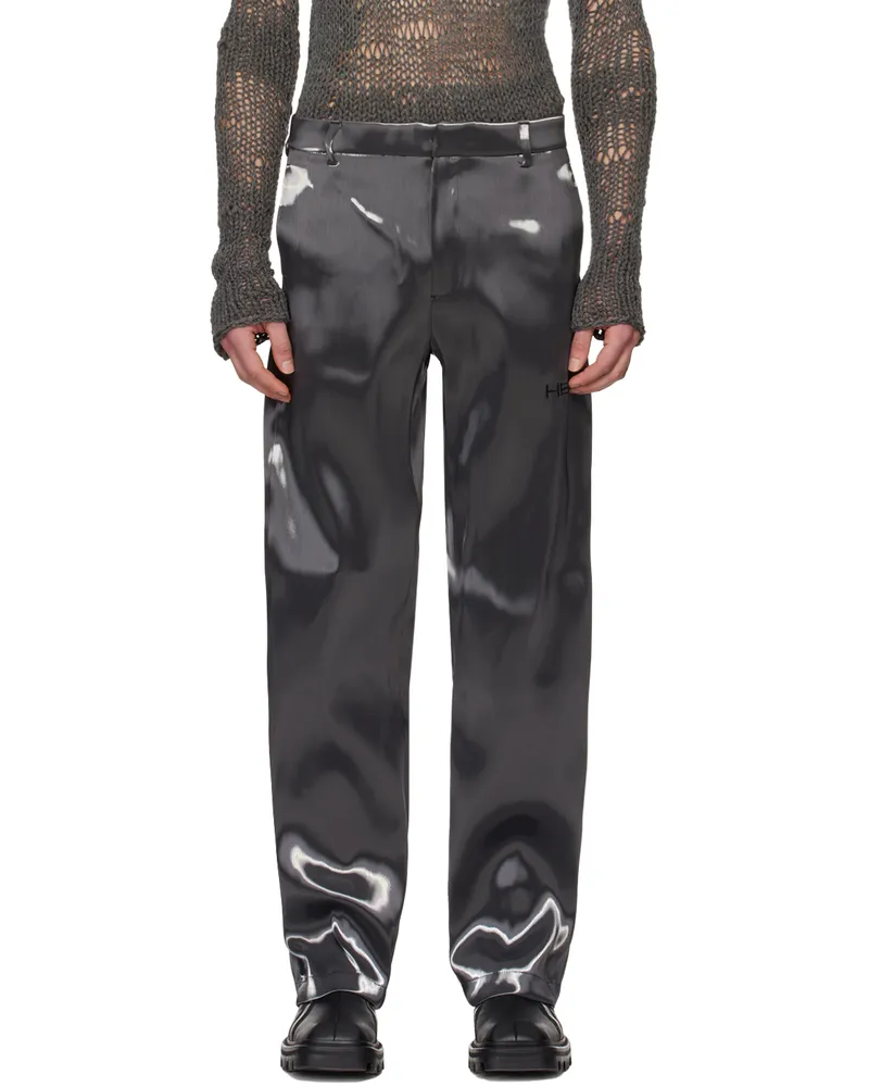 Heliot Emil Gray Liquid Metal Trousers Metal