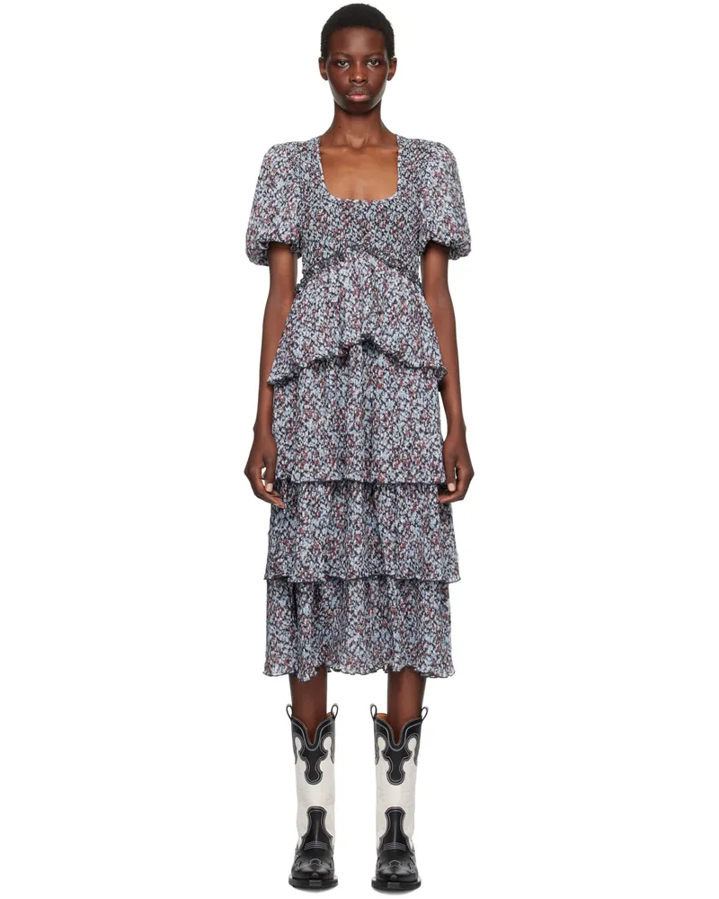 Ganni Blue Floral Midi Dress 252