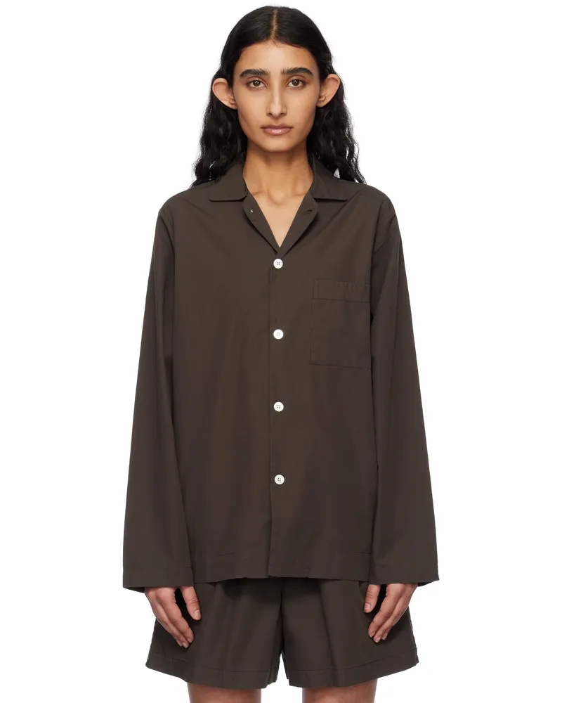 TEKLA Brown Poplin Long-Sleeved Pyjama Shirt Coffee