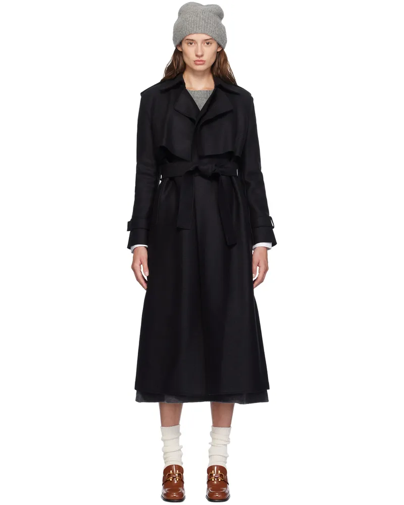Harris Wharf London Black Pressed Wool Trench Coat 199