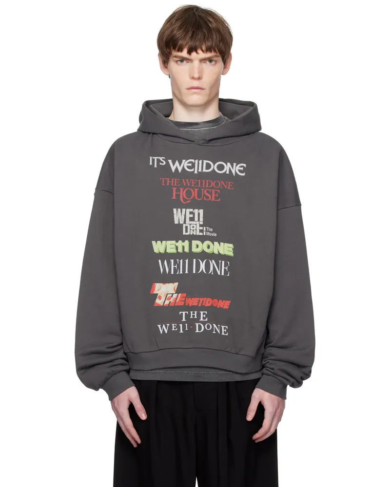 WE 11 DONE Gray Multi Logo Print Hoodie Grey