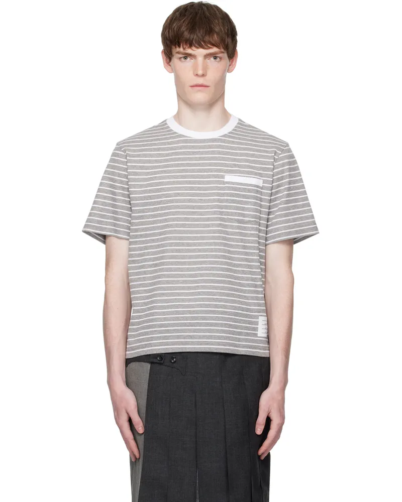 Thom Browne Gray & White Milano Pocket T-shirt 039