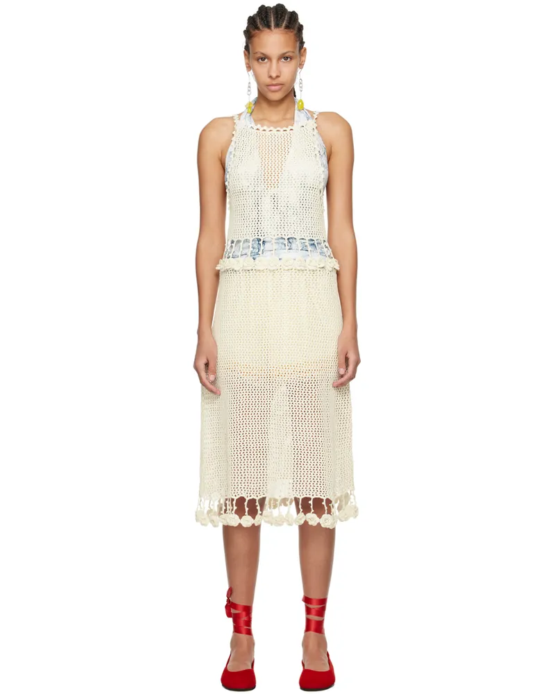 BODE Off-White Posy Midi Dress Cream