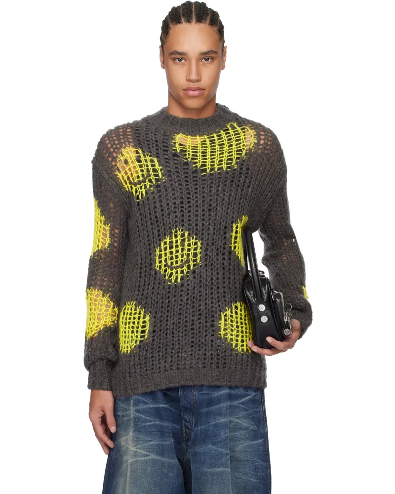 Acne Studios Gray & Yellow Embroidered Mohair Sweater Amy