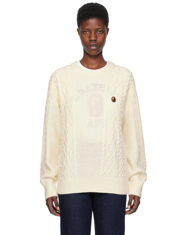 BAPE Off-White Ape Head One Point Sweater White