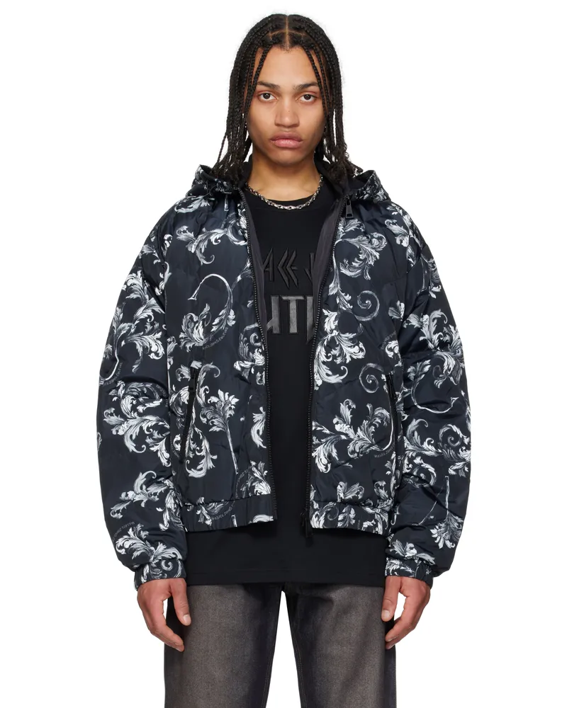 Versace Jeans Black Barocco Reversible Down Jacket E899-black