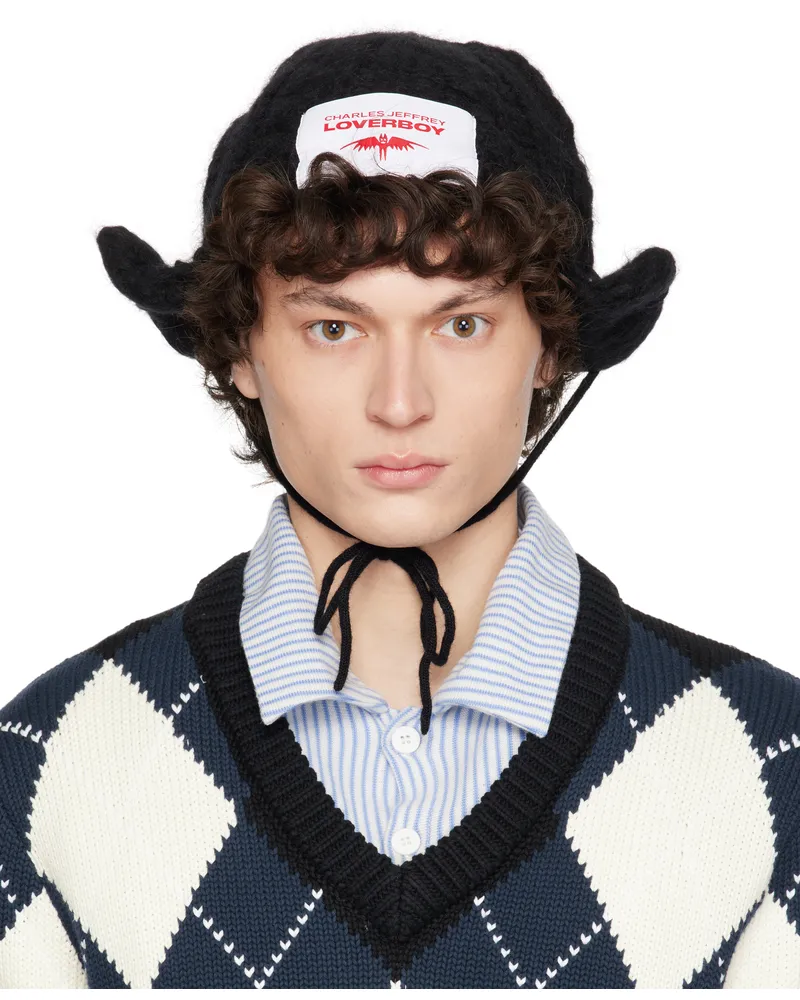 Charles Jeffrey Loverboy Black Chunky Aviator Beanie Black