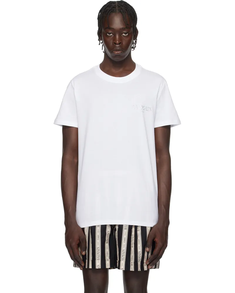 Balmain White Vintage Gel 'Balmain' Logo T-shirt 0hf