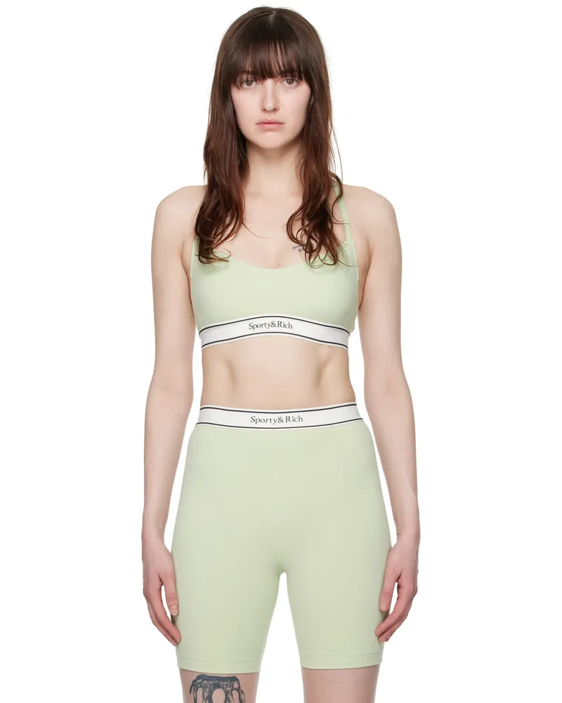 SPORTY & RICH Green Serif Bralette Sage
