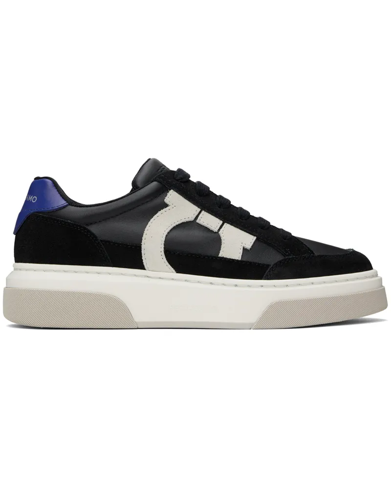 Ferragamo Black Low Cut Gancini Outline Sneakers Nero
