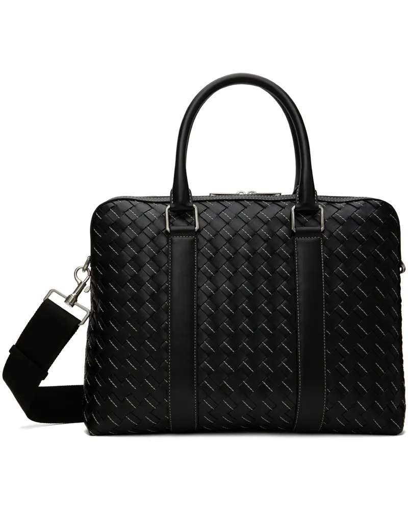 Bottega Veneta Black Medium Classic Intrecciato Briefcase 1148-black-silver