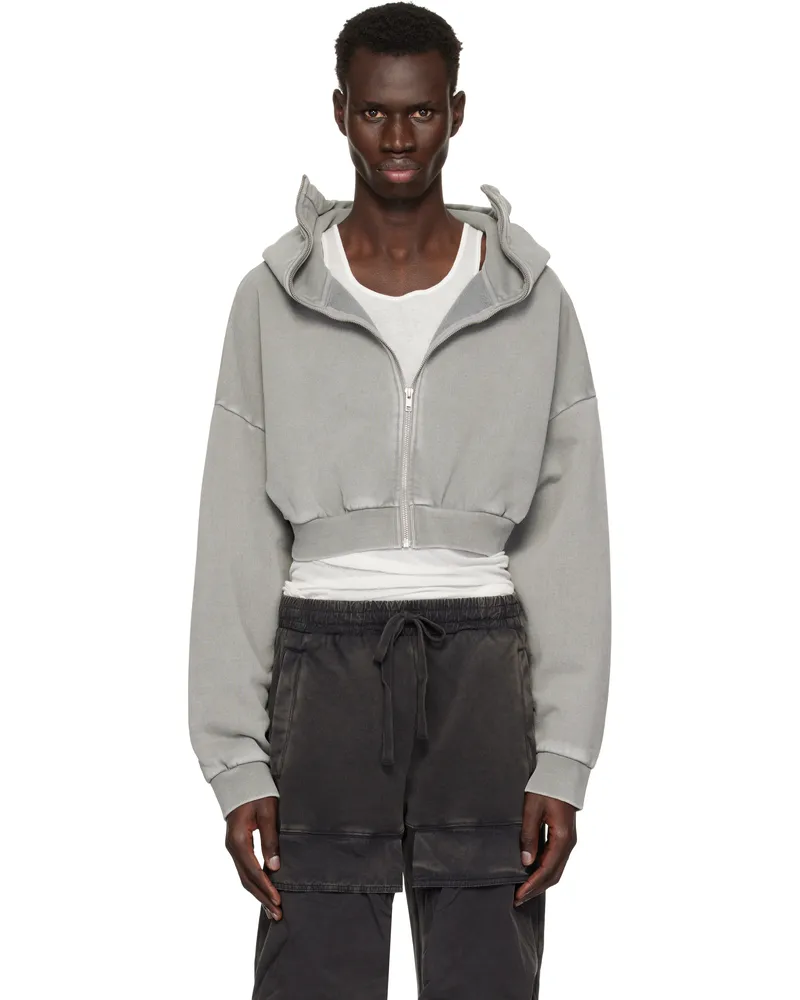 Entire Studios Gray Cropped Full Zip Hoodie Rhino