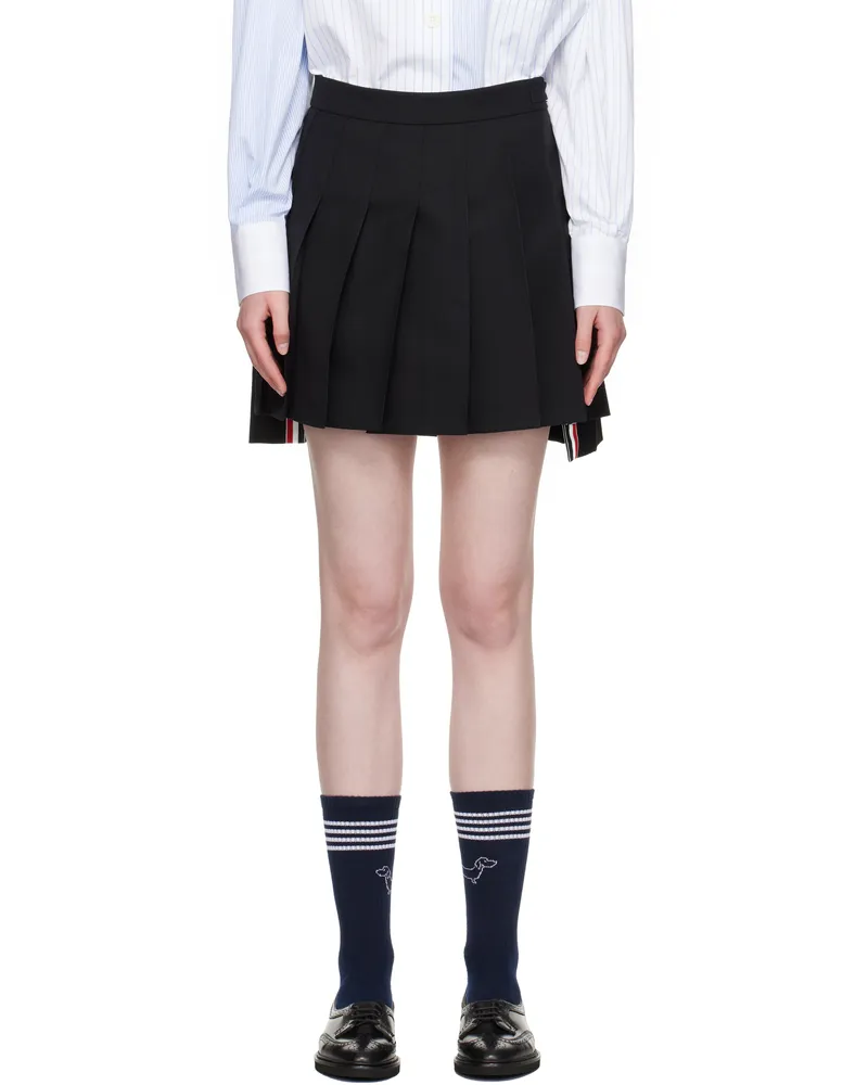Thom Browne Black Wool Fresco Pleated Miniskirt 001