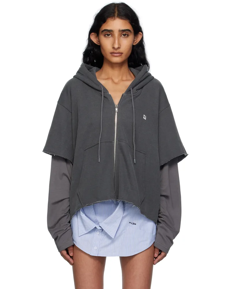 pushBUTTON Gray Raw Edge Zip-Up Hoodie D*gr